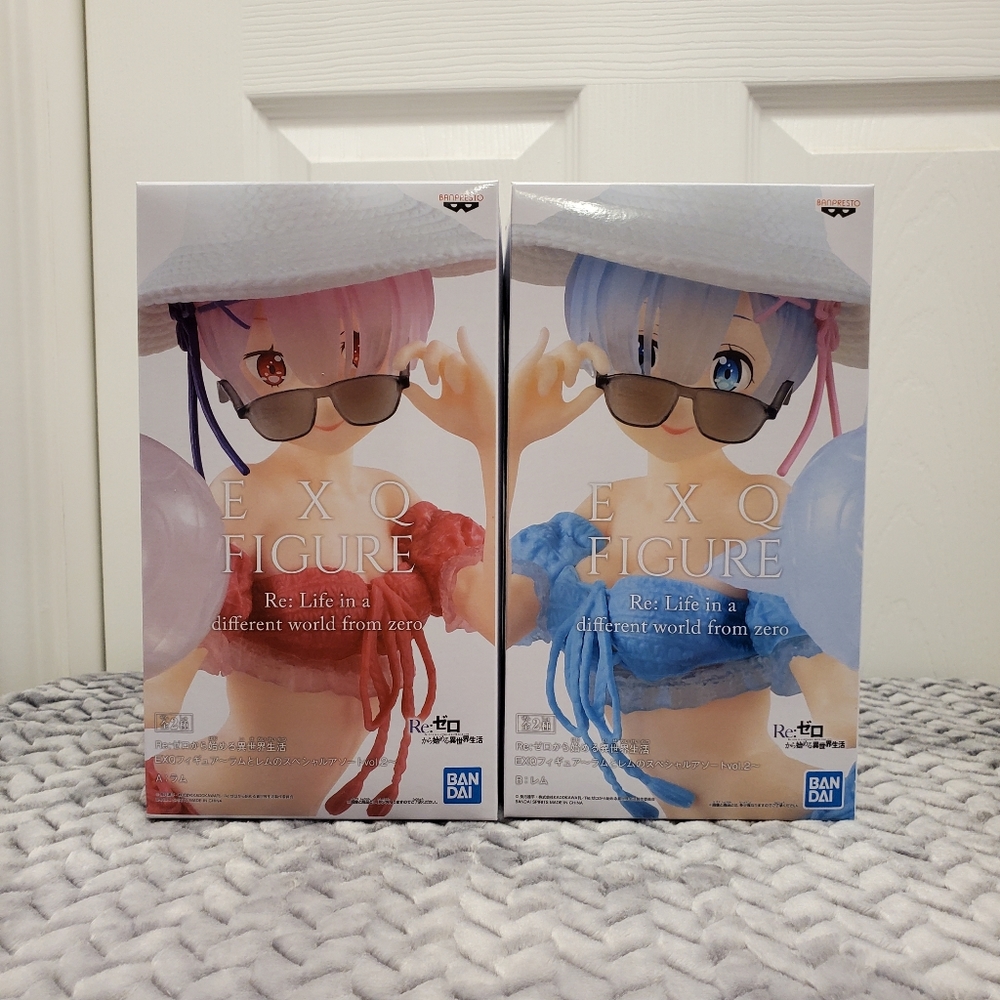 SetOf 2 EXQ Re:Zero Swimsuit Summer Rem Ram Figure